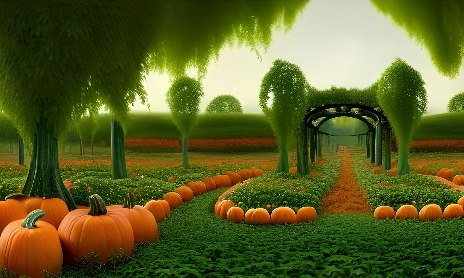 Ominous Pumpkin Garden Painting with Candles
