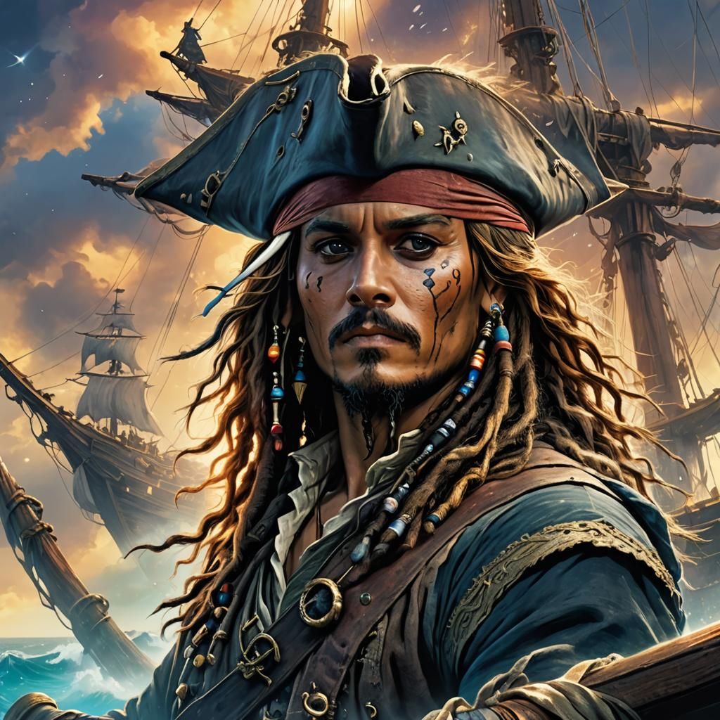 Jack Sparrow on Mystical Ship: Fantasy Art