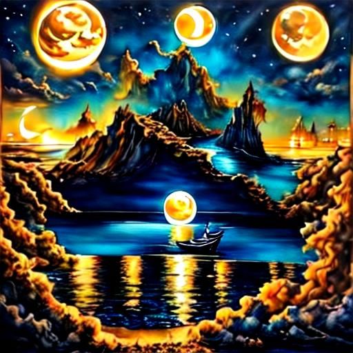 Yacht Sailing Under a Starry Moonlit Sky