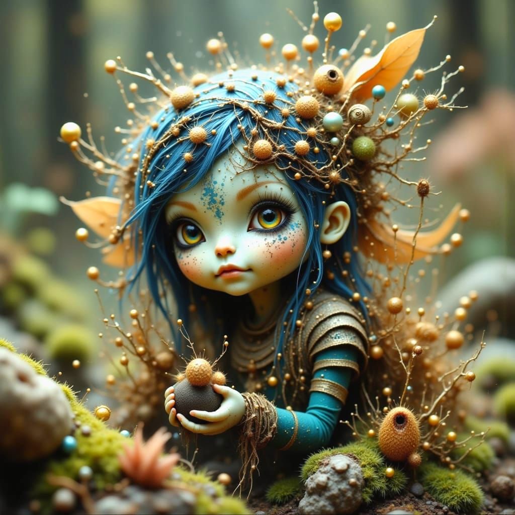 Ethereal Woodpunk Fairy with Ink Blot Markings