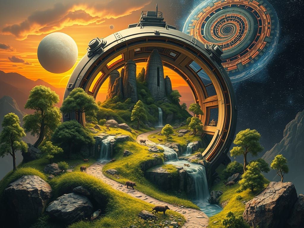 Miniature Ecosystem Inside Spherical Spacestation