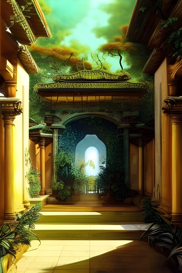 Ornate Feng Shui Courtyard with Dramatic Lighting