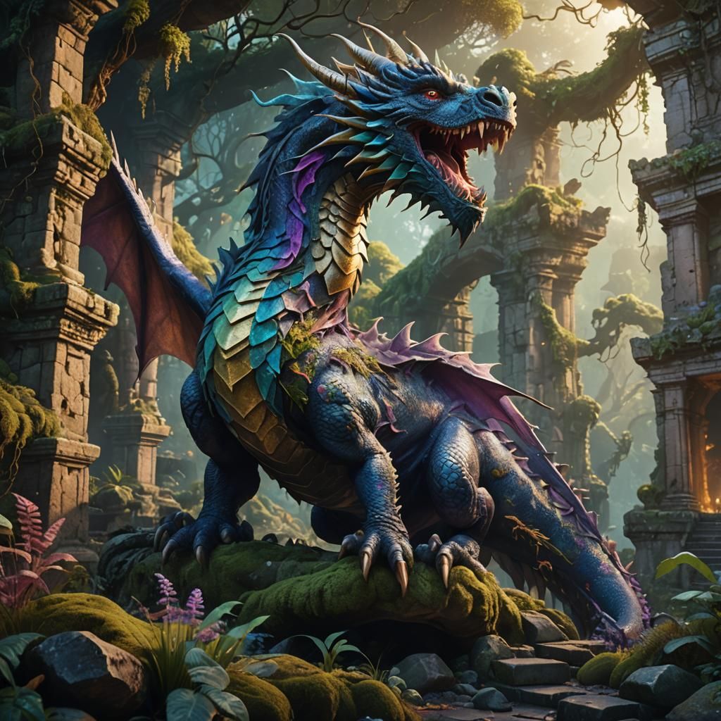 Mythical Dragon in Mystical Forest: Fantasy Art