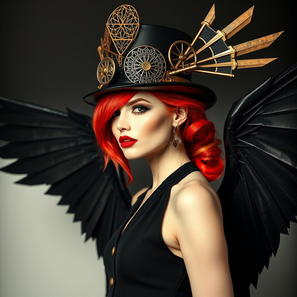 Steampunk Supermodel with Geometric Wings in Dada Style