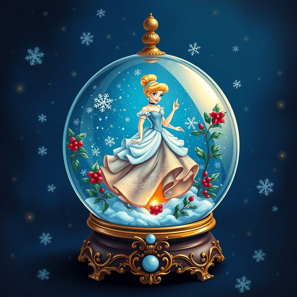 Cinderella in Glass Globe: Classic Cartoon Art