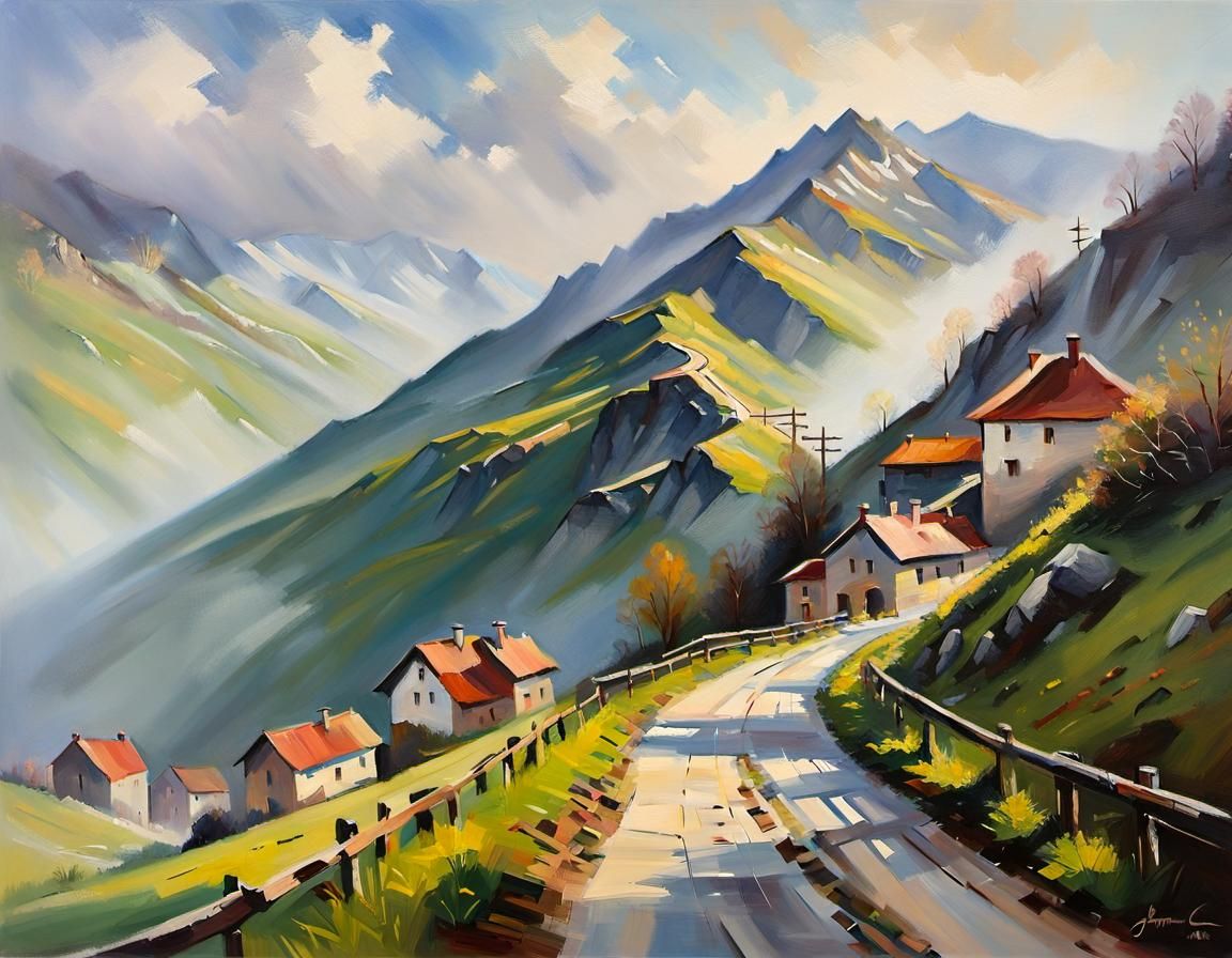 Transfagarasan Road: Misty Spring Morning Oil Painting