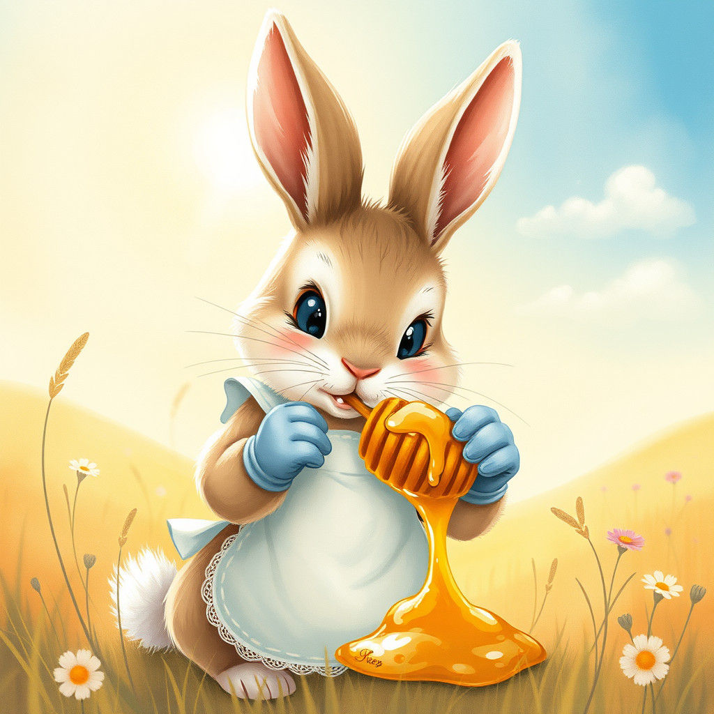 Bunny's Honeycomb Delight: A Whimsical Watercolor Scene