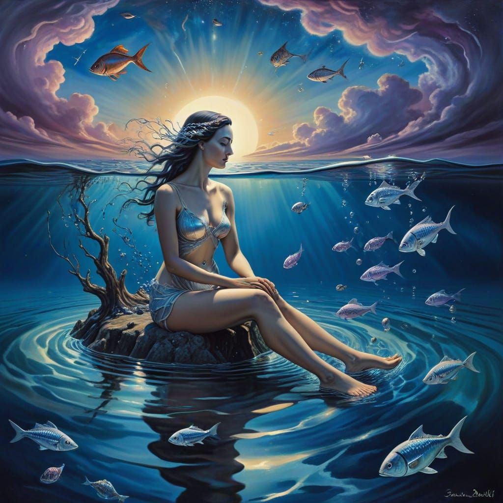 Ethereal Pisces Goddess in a Dreamy Watercolor Universe