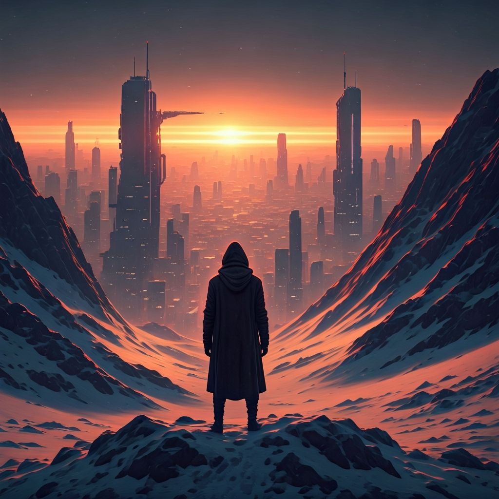 Cyberpunk City Sunset: A Hyperrealistic, Cel-Shaded Vista