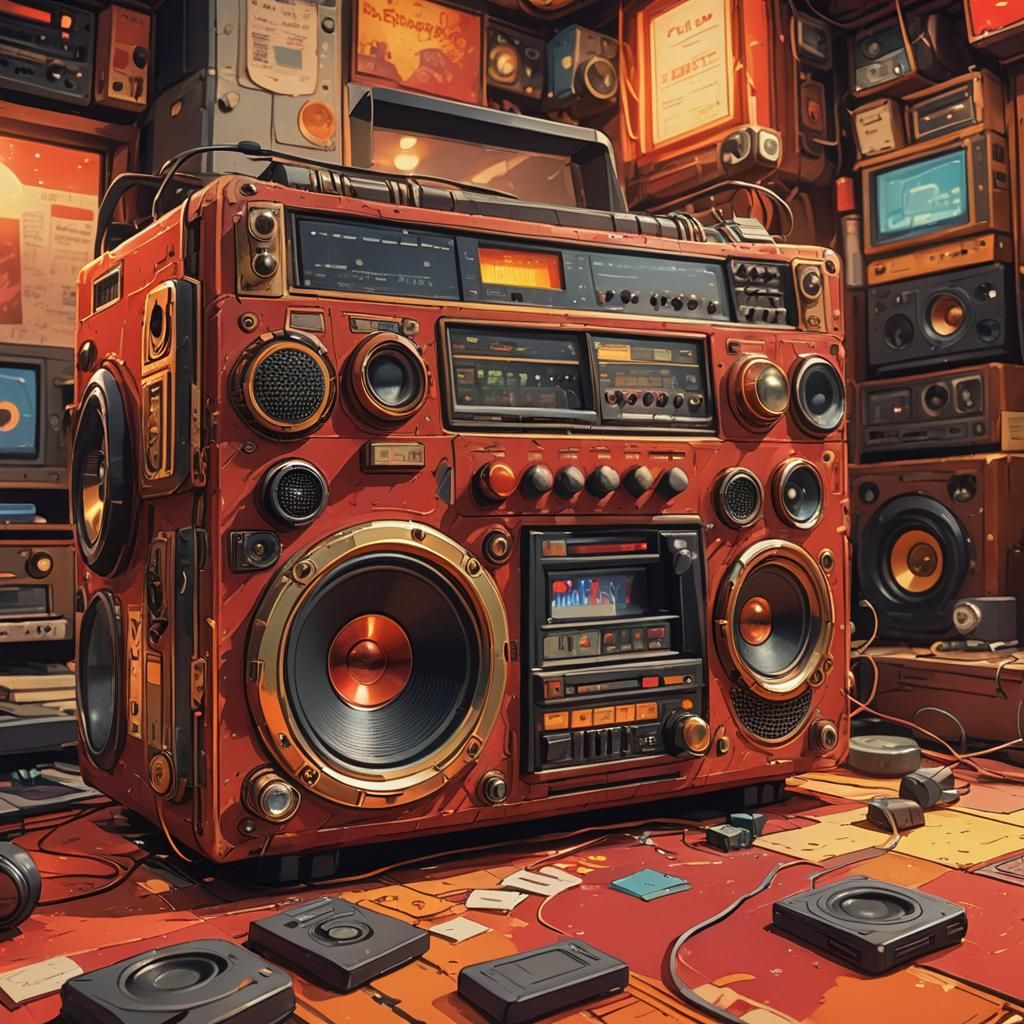 Ghibli-Style Fantasy Boombox with Red Mistake