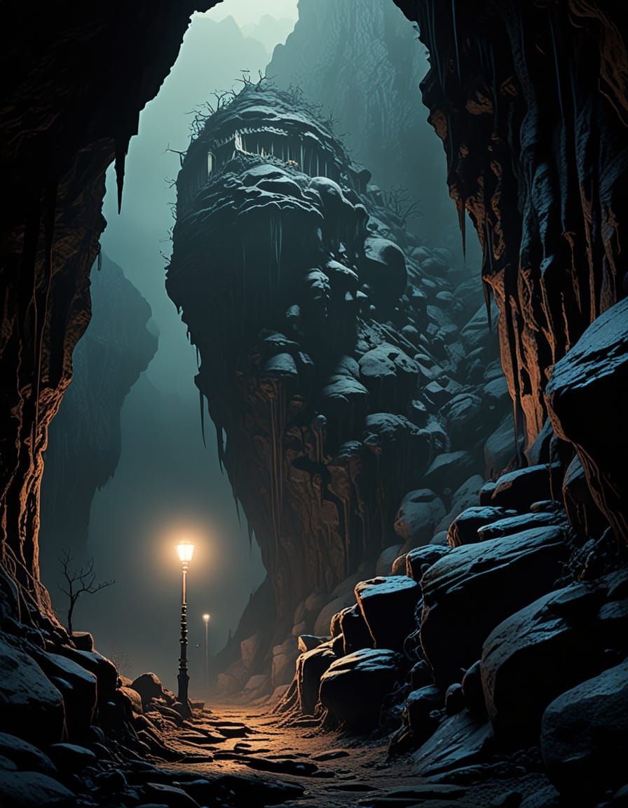 Surreal Cave Landscape in Moody, Muted Colors