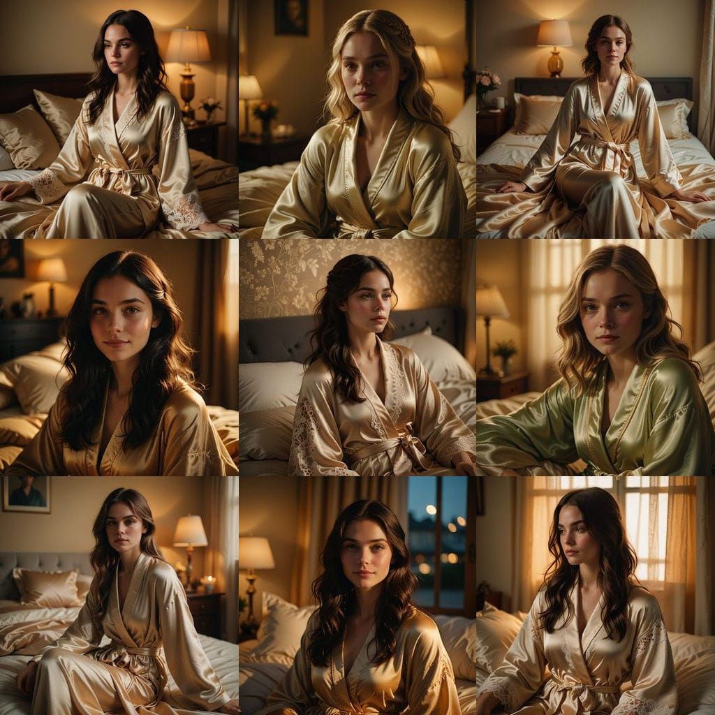 Golden Hour Bedroom Scene with Woman in Robe