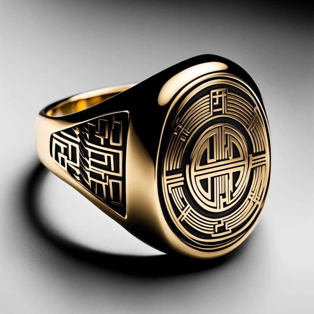 Black and Gold Signet Ring in Chinese Bronze Style