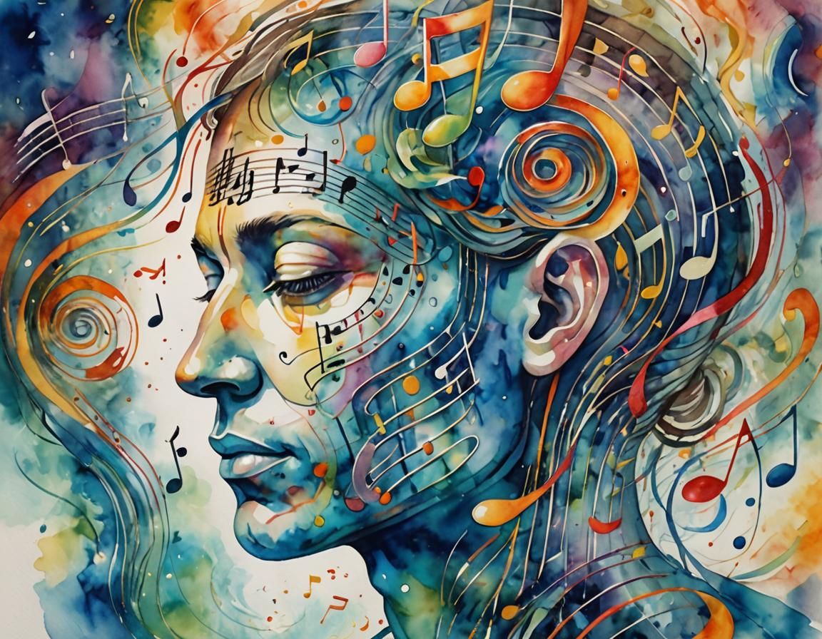 Surreal Head with Music Notes Inside