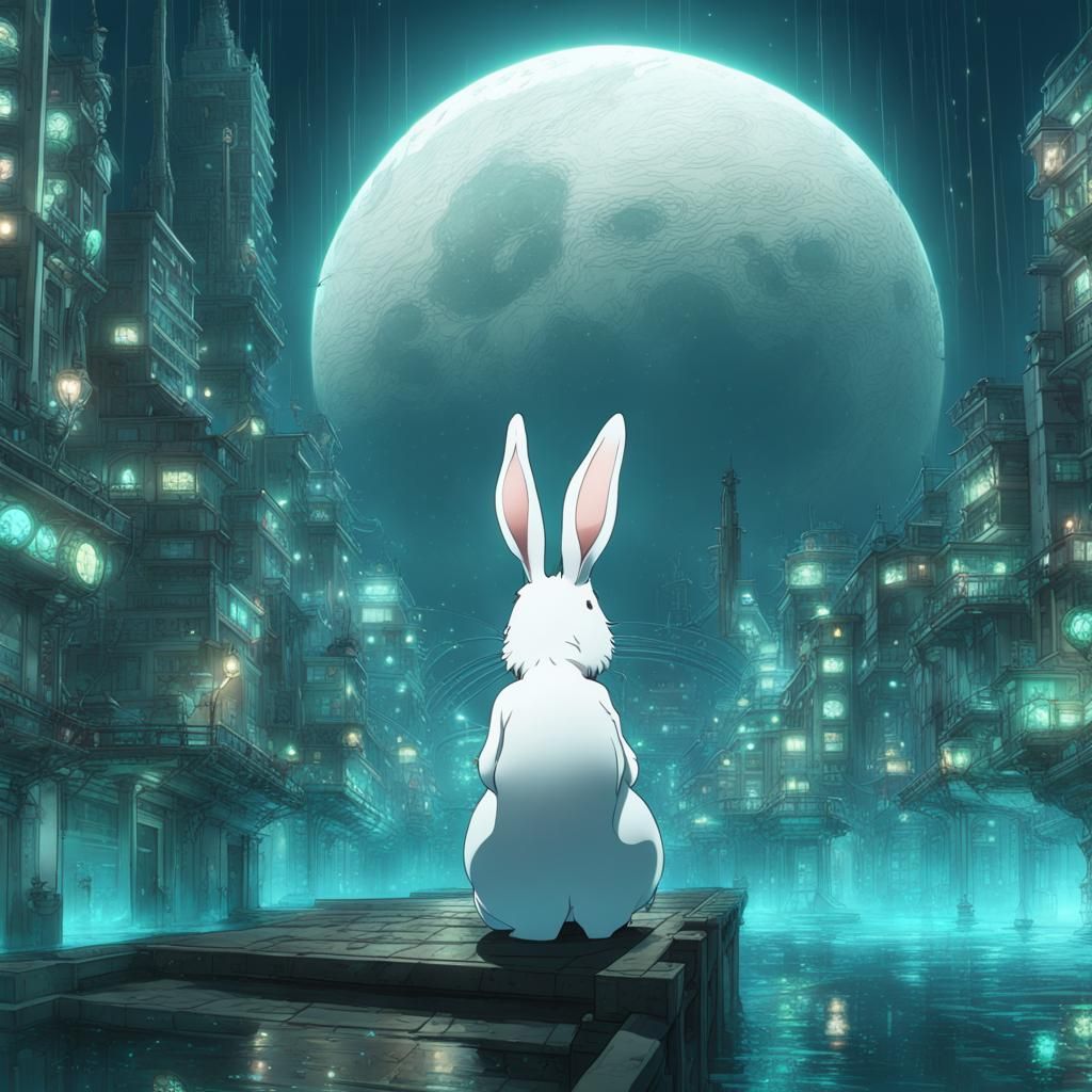 Underwater City with Mirrored Moon in Retro-Futurist CGI