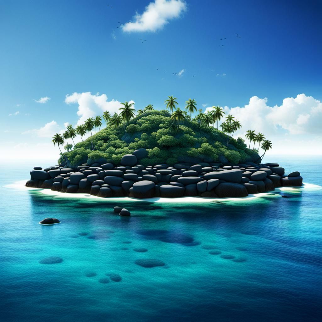 Enigmatic Island of Talking Stones: 3D Digital Art