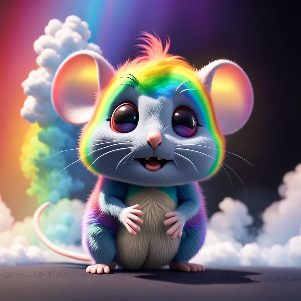 Adorable Pixar Rainbow Mouse Portrait in 3D