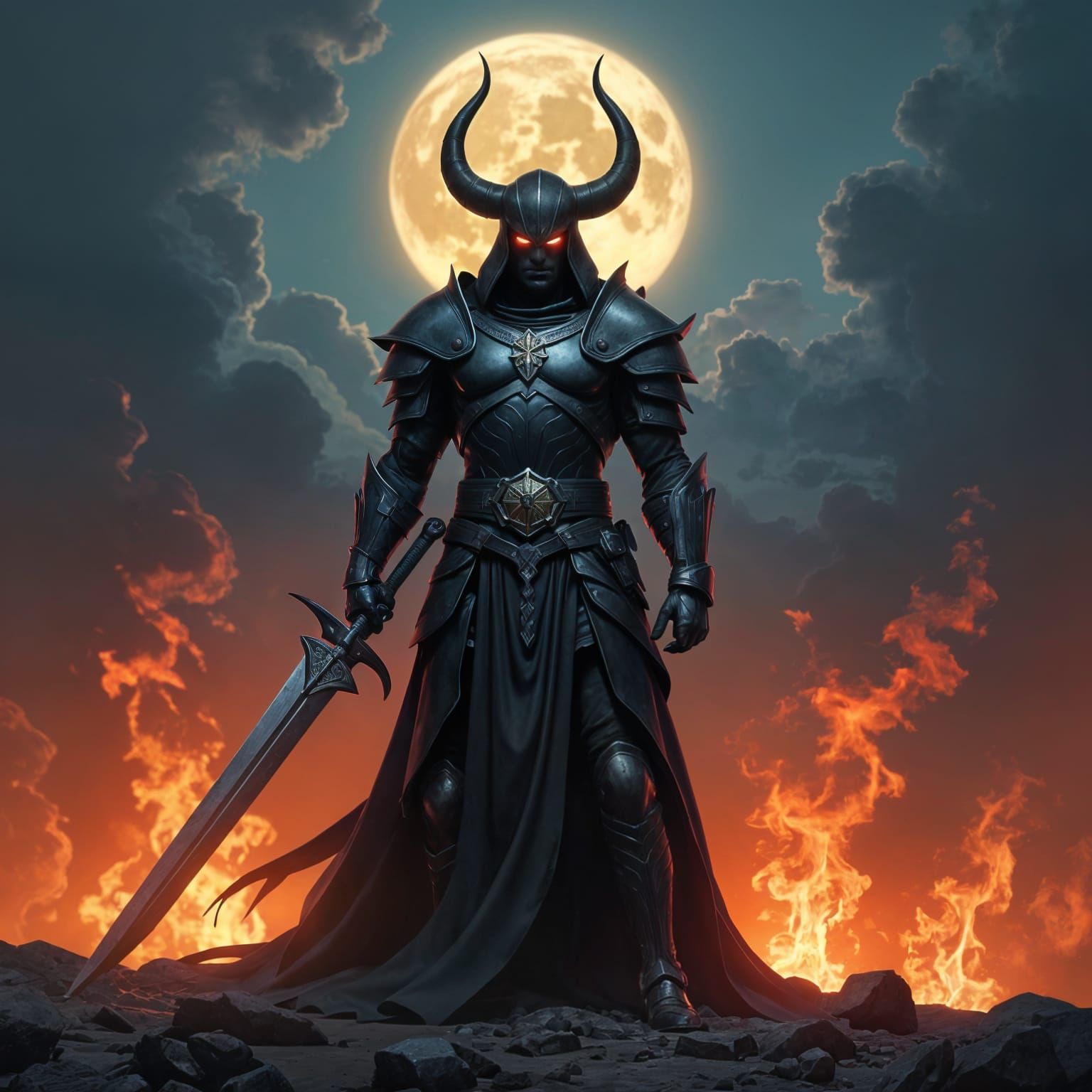 Gothic HORRUS Inscription Against Fiery Sky