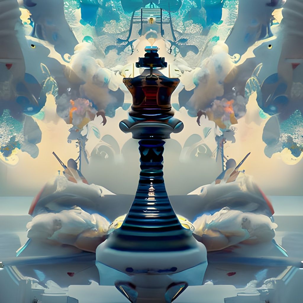 Imposing King Chess Piece in Smoke and Clouds