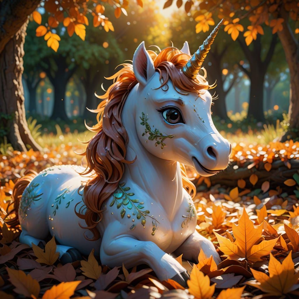 Charming Autumn Unicorn in Whimsical Dreamscape