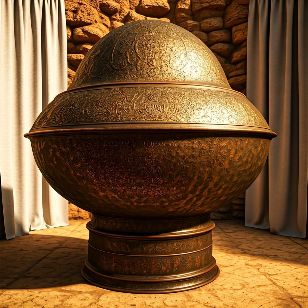 Ancient Biblical Bronze Altar in Hyperrealistic Style