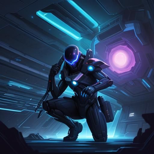 Anime Space Woman Defends Ship from Aliens