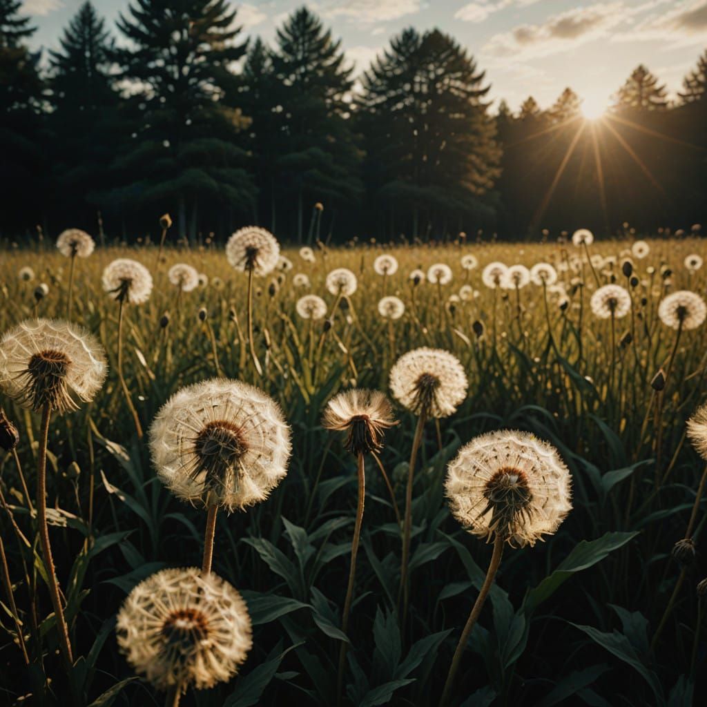 Dancing Dandelion Seeds in Golden Light