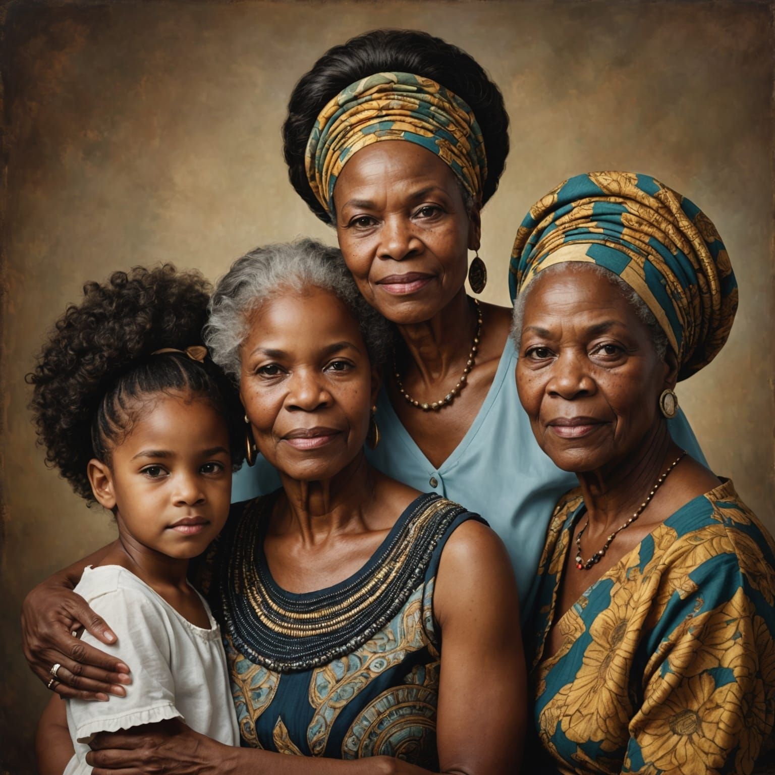 Hyperrealistic Portrait of Four Generations of Women