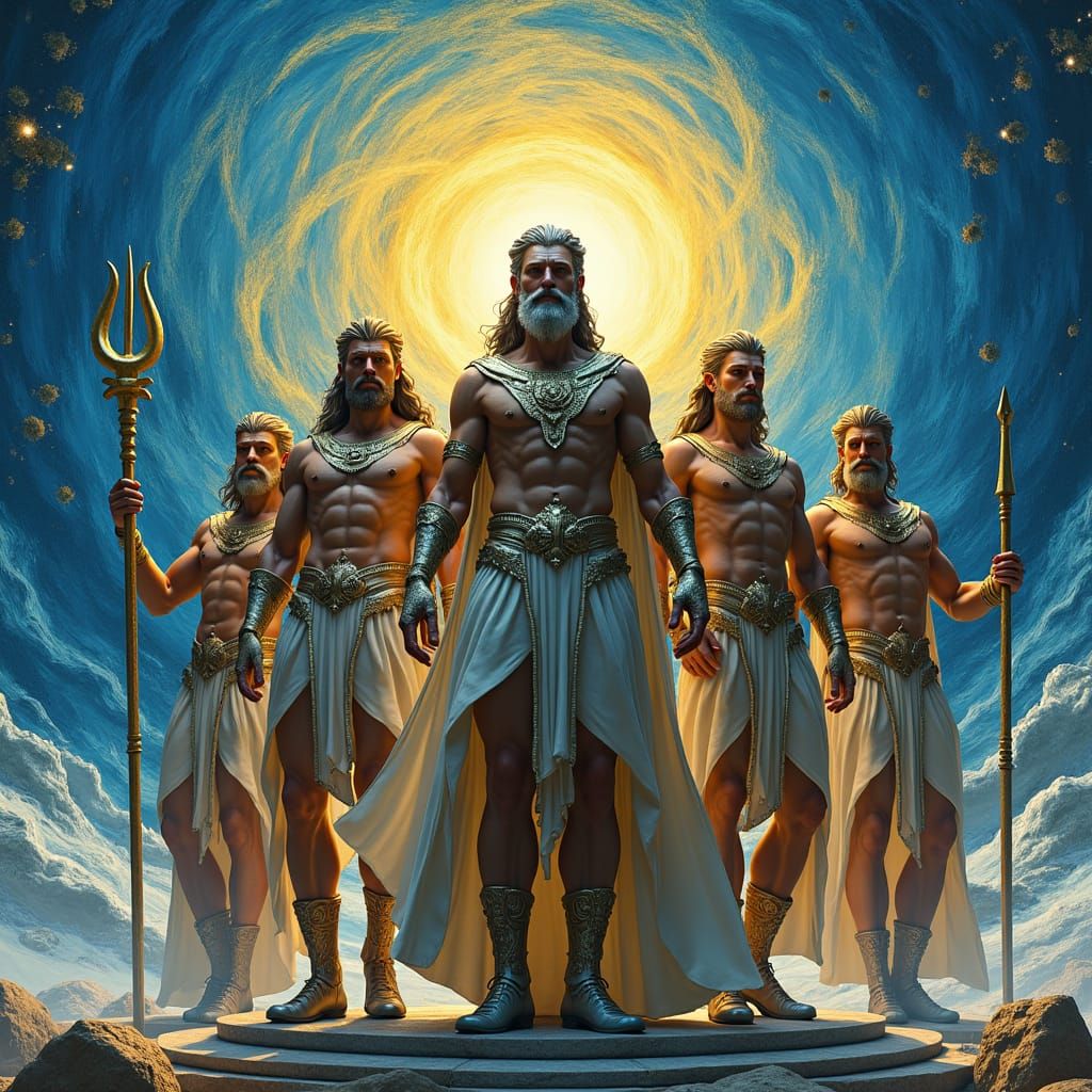 Futuristic Greek Gods in Van Gogh Style Odyssey