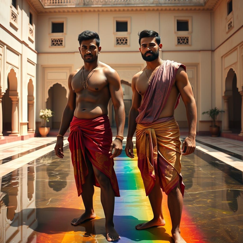 Handsome Indian Men in Sun-Drenched Courtyard