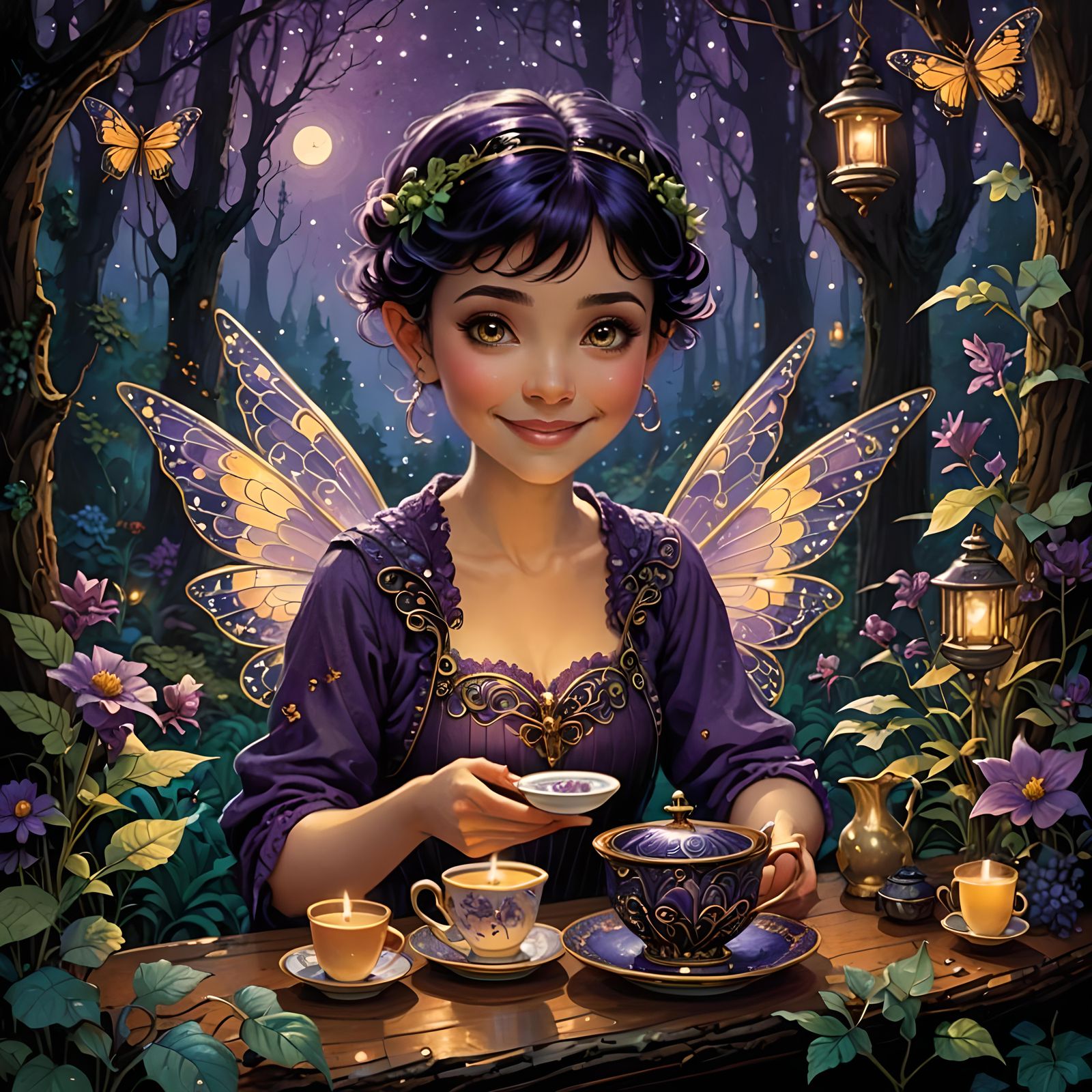 Cute Pixie with Wings in Jeweled Forest