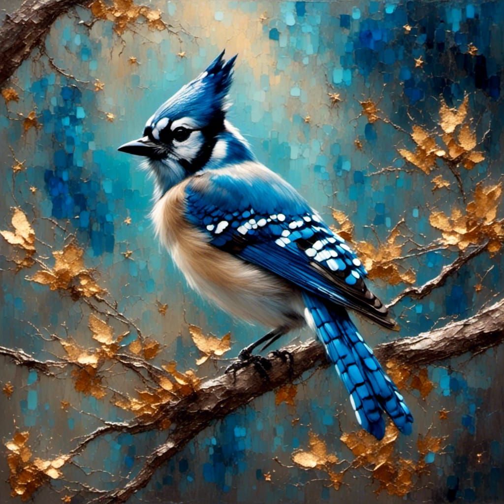 Angelic Blue Jay in a Surrealist Oil Painting