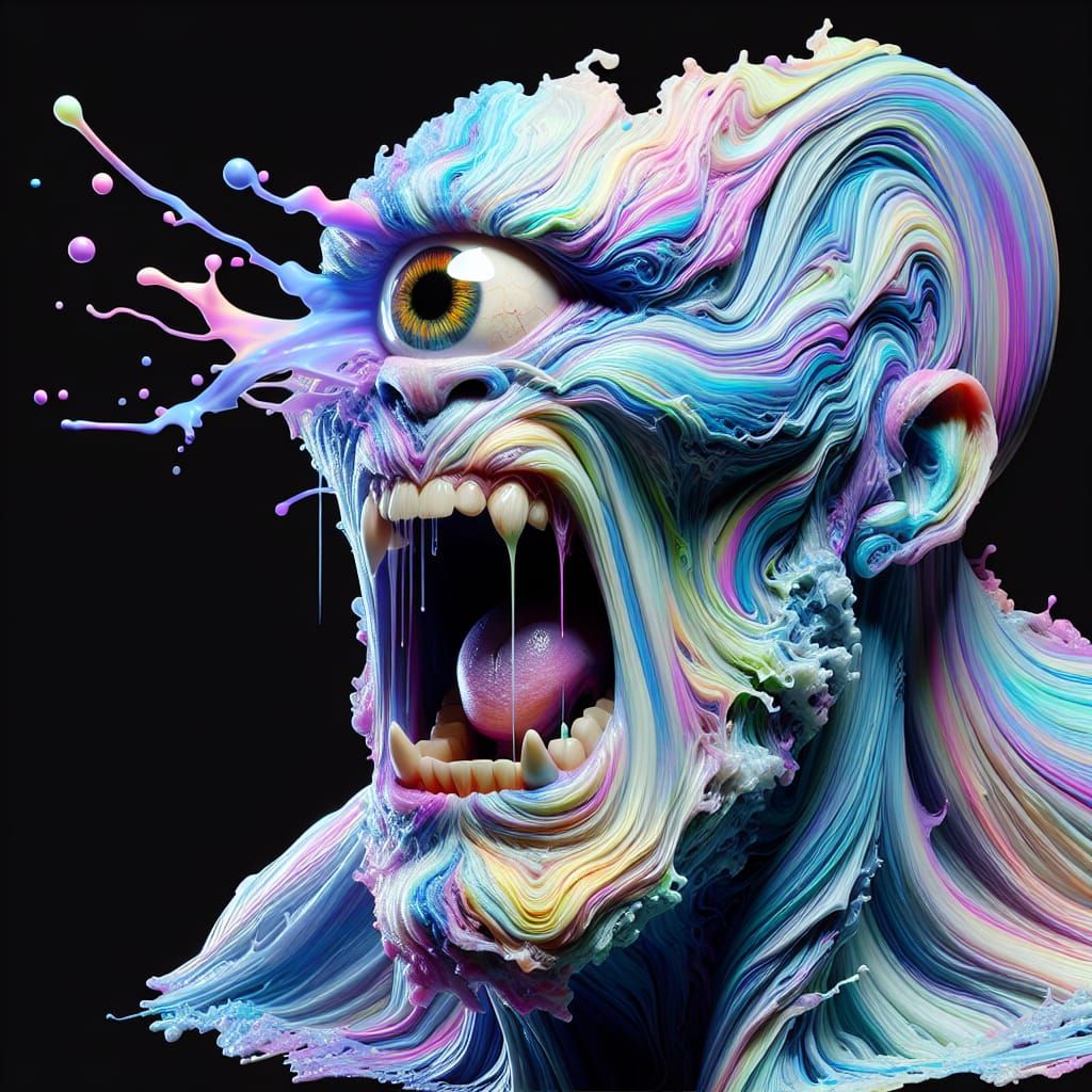 Iridescent Cyclops Roaring in Neon Pastel Colors