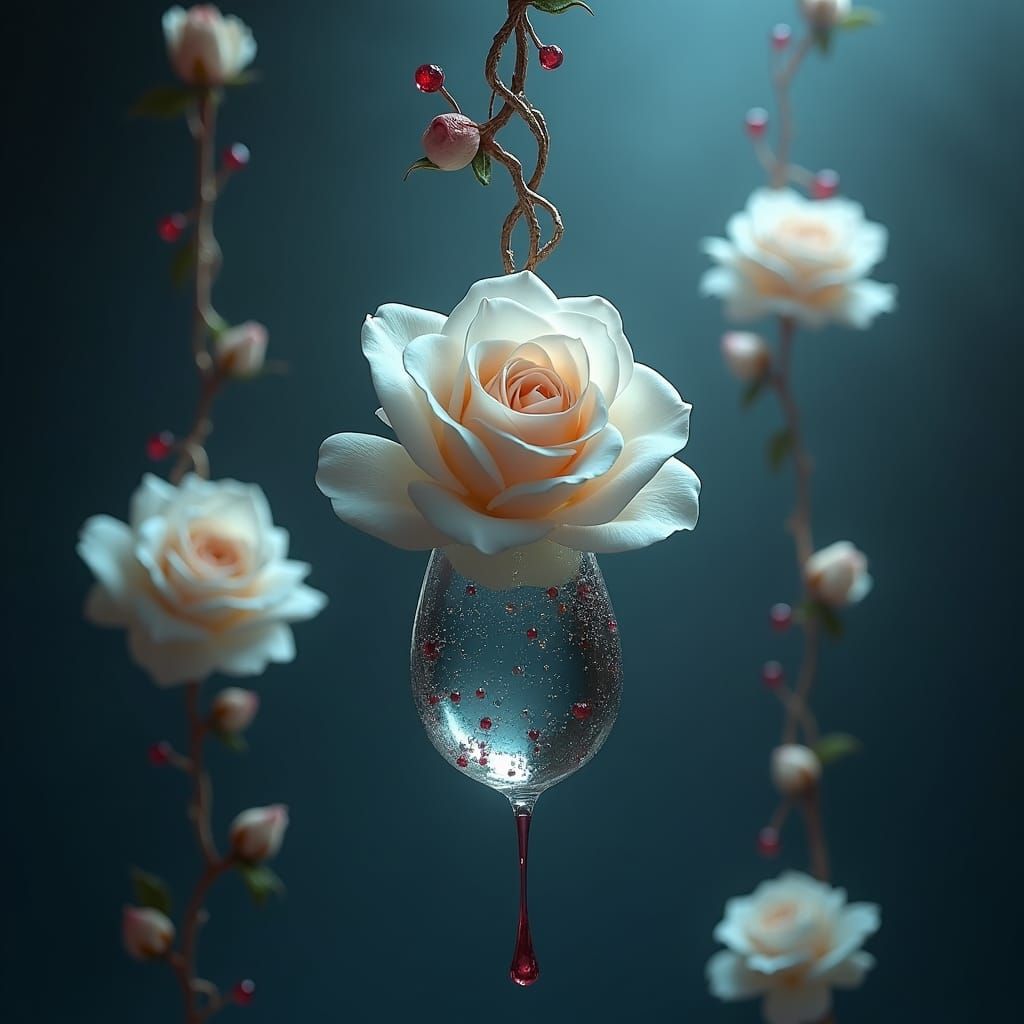 White Roses and Glass Chain in Fantasy Style