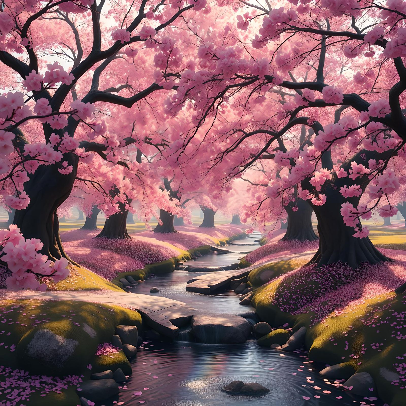 Serene Cherry Blossom Park in Bloom