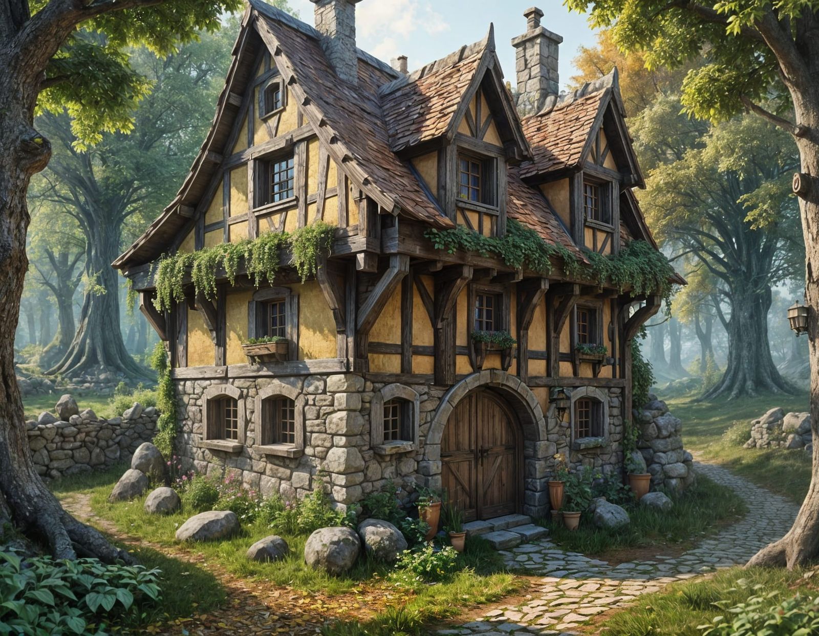Cozy Medieval House in Forest: Hyperrealistic Fantasy Art