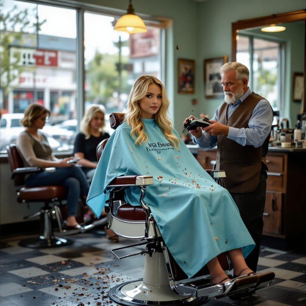 Nostalgic Barbershop Scene with Female Clients