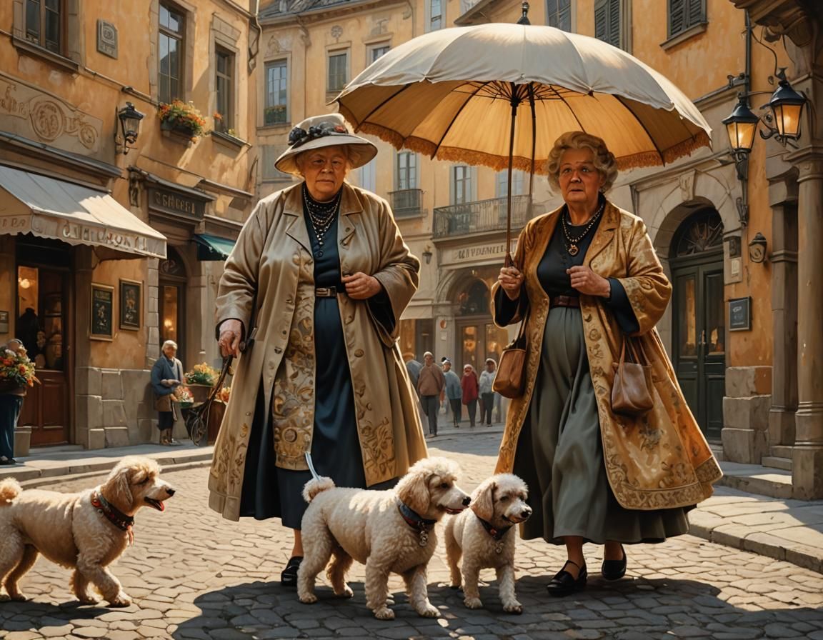 Noble Lady and Poodle in Fin de Siècle Street