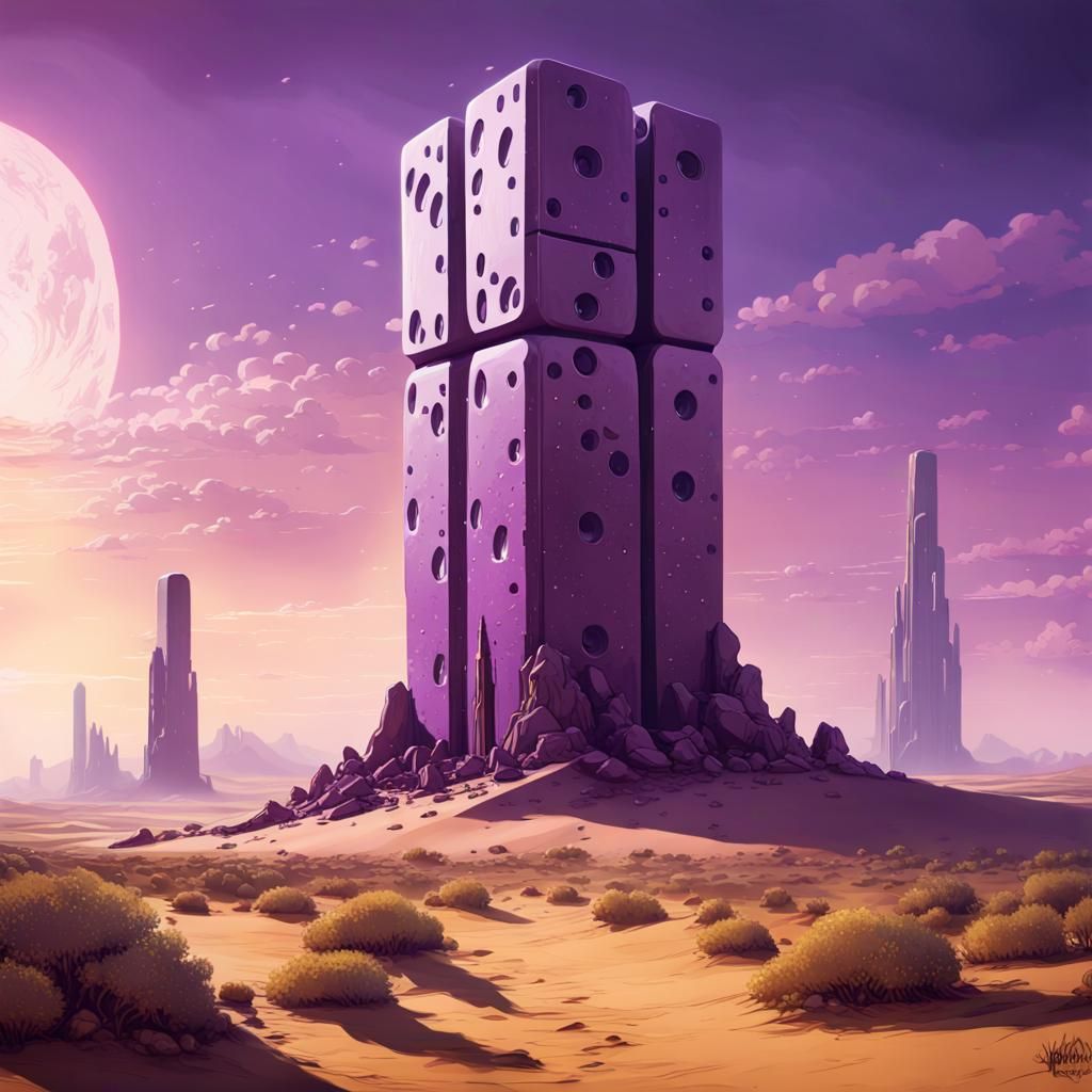 Domino Monolith in Desert, Dark Fantasy Concept Art