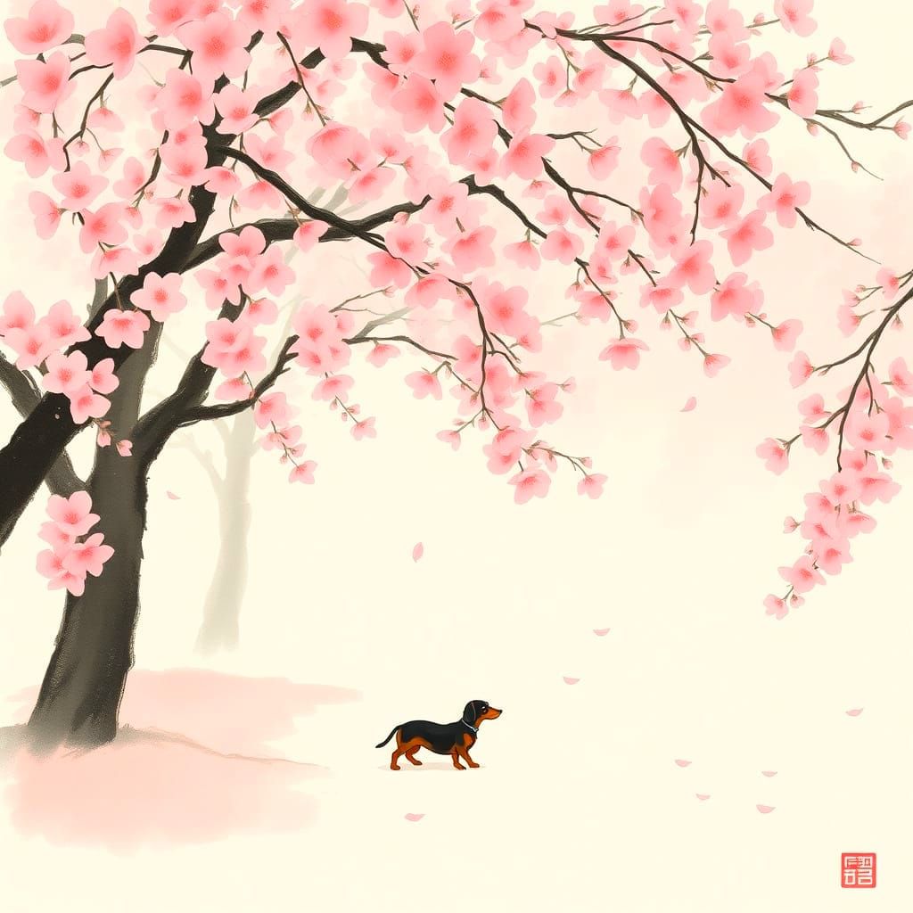 Cherry Blossom Hound in Watercolor