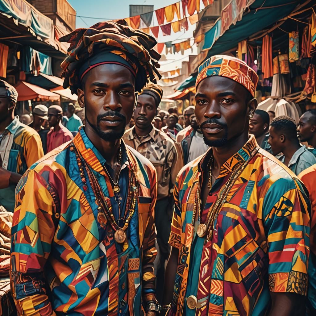 Men in Colorful Clothing: Afrofuturism Expressionist Portrai...