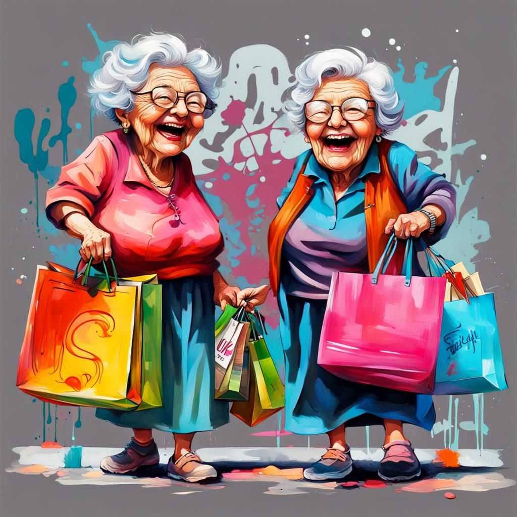 Chibi Style: Two Old Ladies Shopping, Graffiti Art