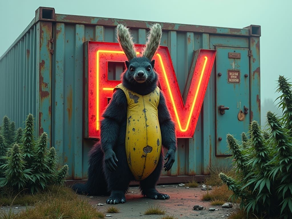 Skunk in Banana Suit with Cannabis, Digital Art