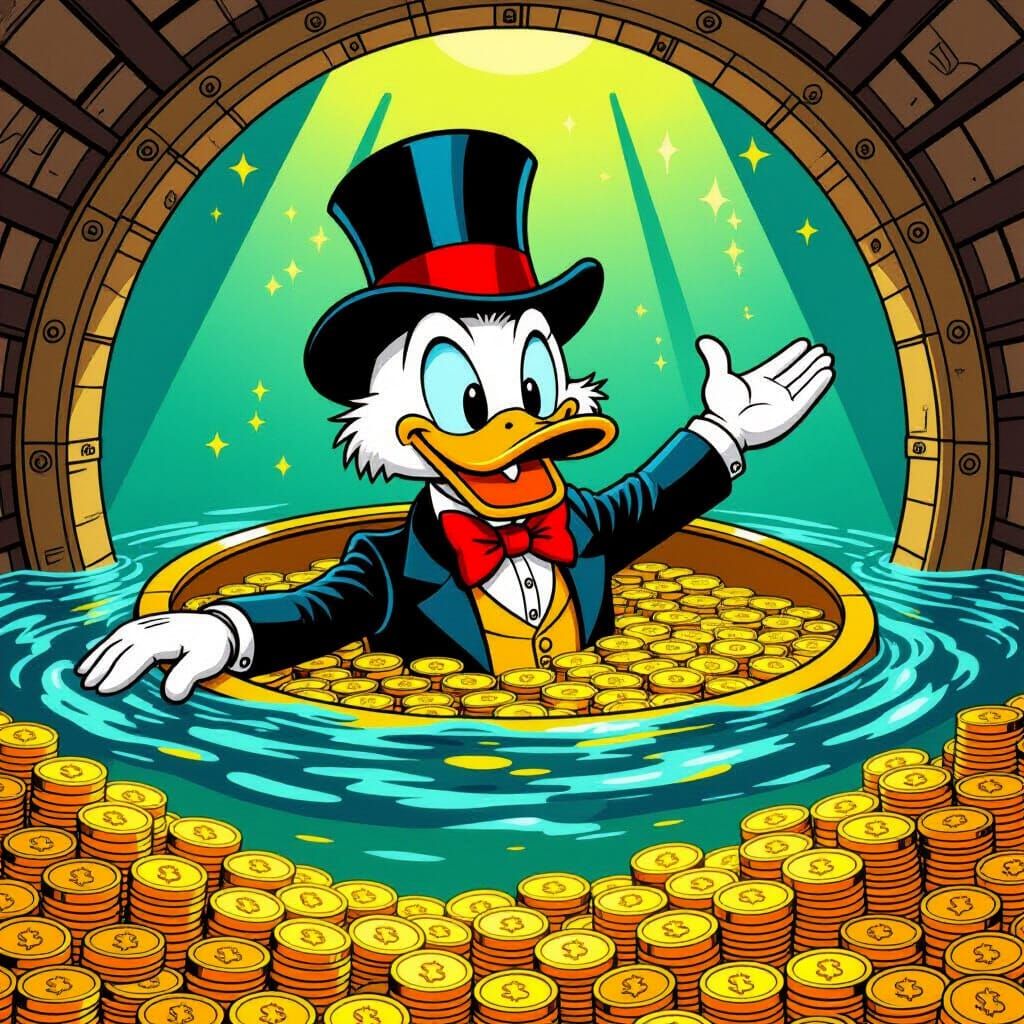 Scrooge McDuck Swimming in Gold Coins