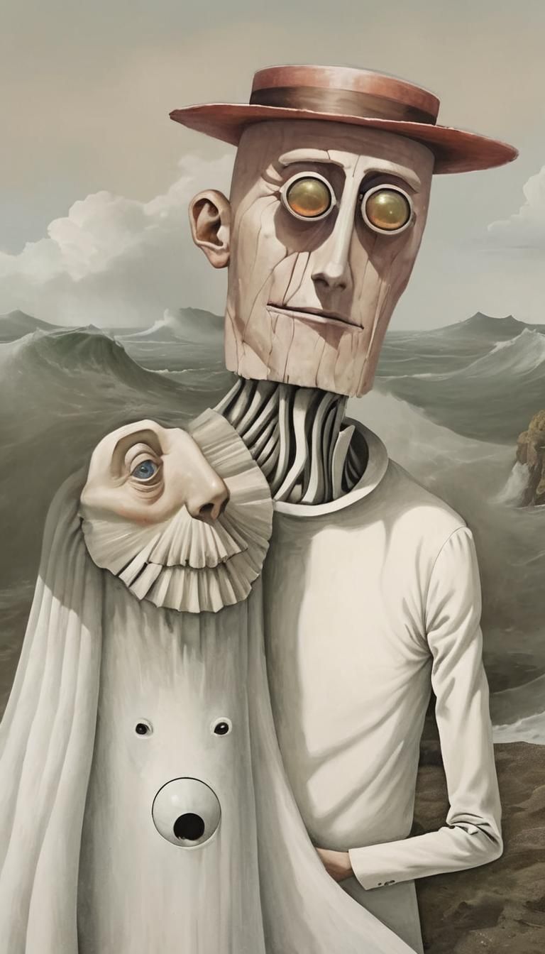 Two-Faced Person Amidst Stormy Sea, Filmic Photorealism