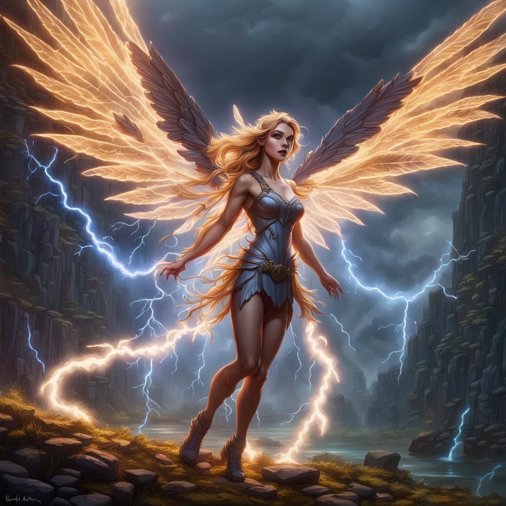 Lightning Fairy with Translucent Wings Art
