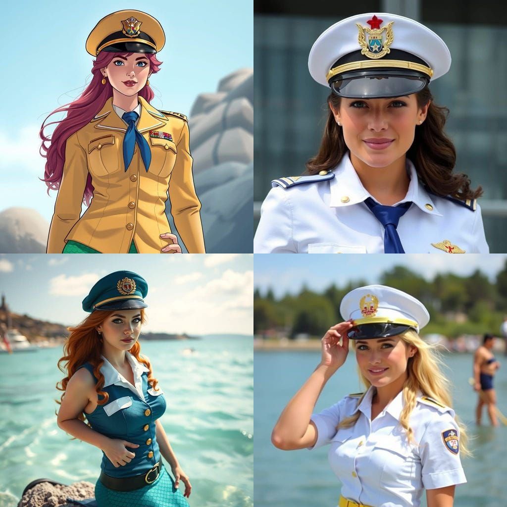 Ethereal Mermaid in Uniform as Watercolor Painting