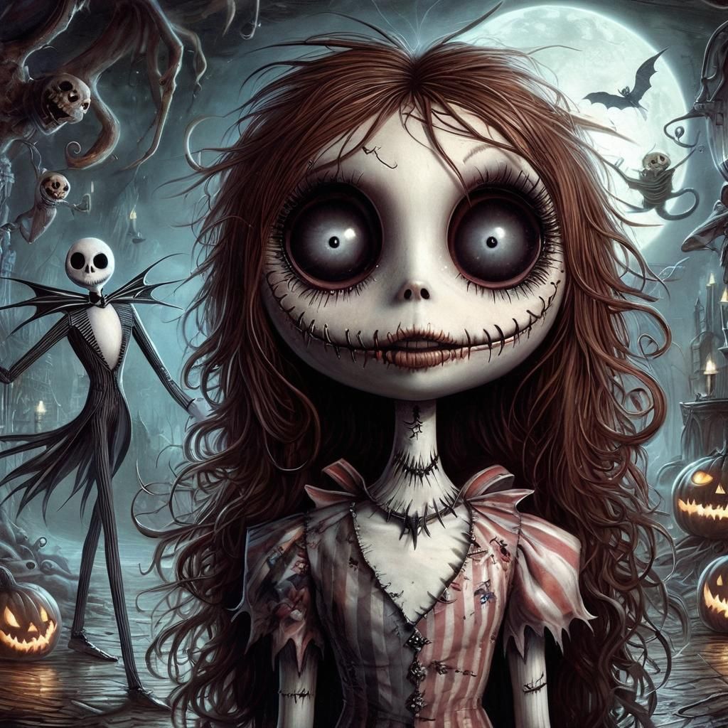 Demonic Sally Girl Dances Under Full Moon in a Gothic, Magic...