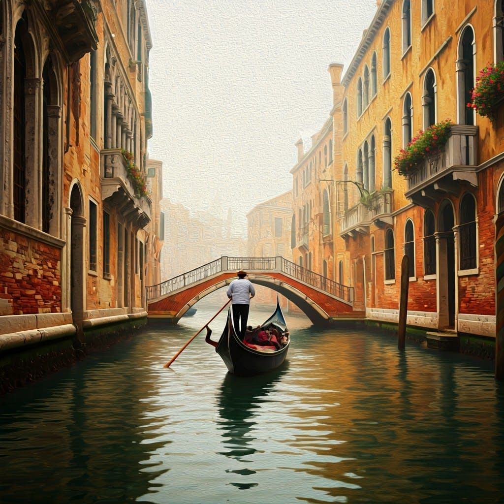 Mystical Venice Canal Scene in Golden Dusk