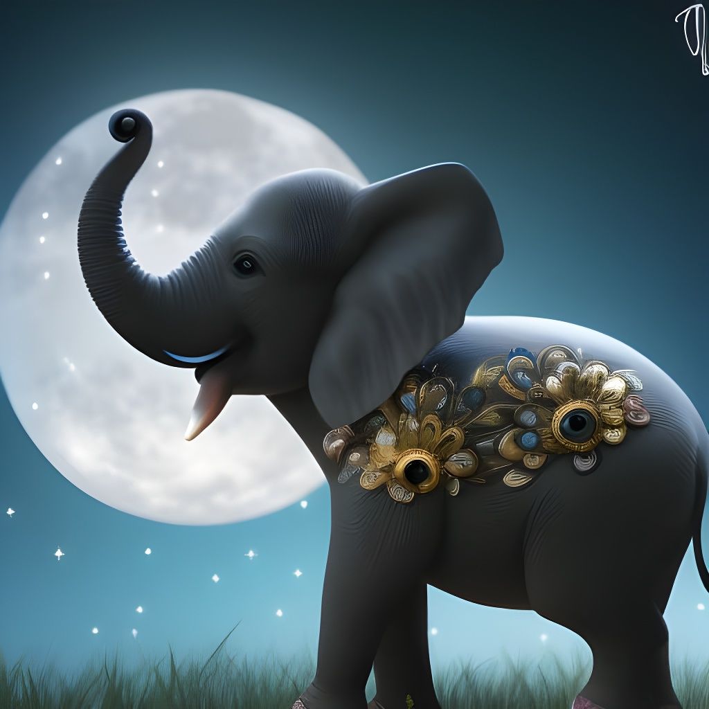 Jeweled Elephant Gazes at Twinkling Moon